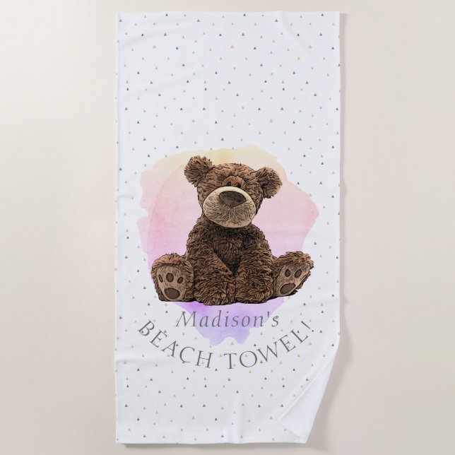 Wild Teddy Bear Pink Animal Cute Modern Kids Beach Towel (Front)