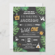 Wild Thing Glitter ONE Birthday Boy Chalkboard Inv