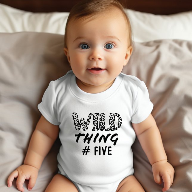 Wild Thing Number Quote Funny Leopard Print Baby Bodysuit (Creator Uploaded)