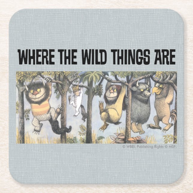 Wild Things and Max Swinging From Trees Square Paper Coaster (Front)