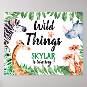 Wild Things Animal Kids Birthday Party Watercolor Poster