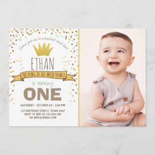 Wild things birthday invitation Boy rustic crown