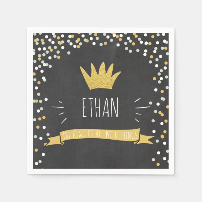 Wild things Paper Napkin Gold Crown First birthday (Front)