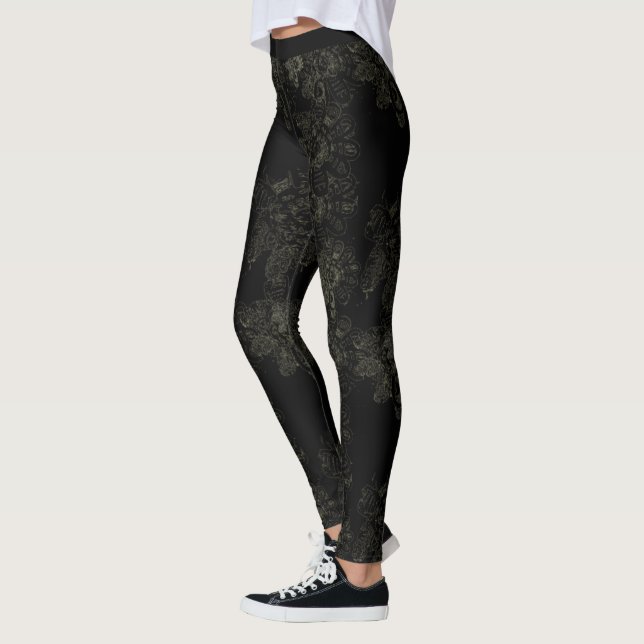 Wild Things Re-make Black on Black Floral Leggings (Left)