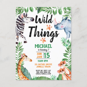 Wild Things Safari Animal Kids Birthday Invitation Postcard
