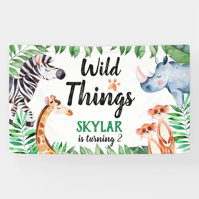 wild Things Safari Animal Kids Birthday Party Banner (Horizontal)