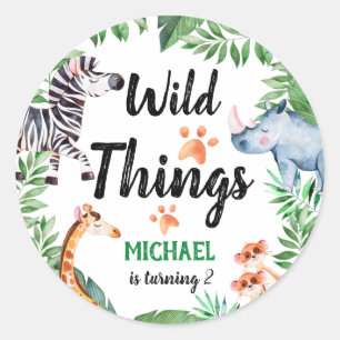 Wild Things Safari Animal Kids Birthday Party Classic Round Sticker