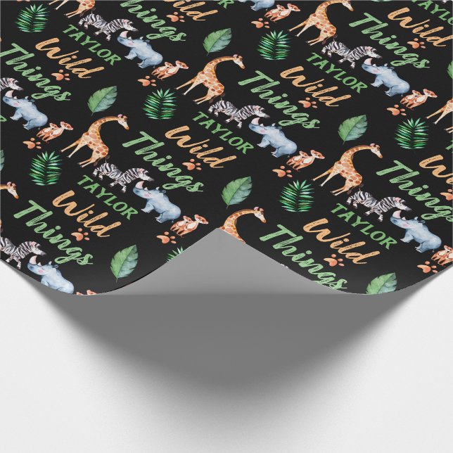 Wild Things Safari Animal Kids Birthday Party Wrapping Paper (Corner)