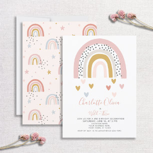 Wild & Three Muted Rainbow Girl's Birthday Party Invitation