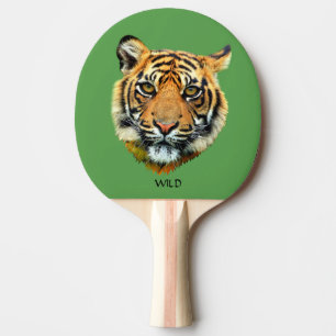 Wild Tiger Animal Face on Green Ping Pong Paddle