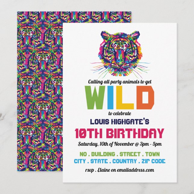 Wild Tiger, Birthday Party Invitation (Front/Back)