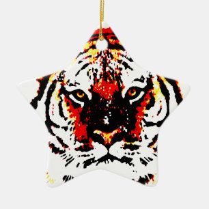 Wild Tiger Eyes Ceramic Tree Decoration