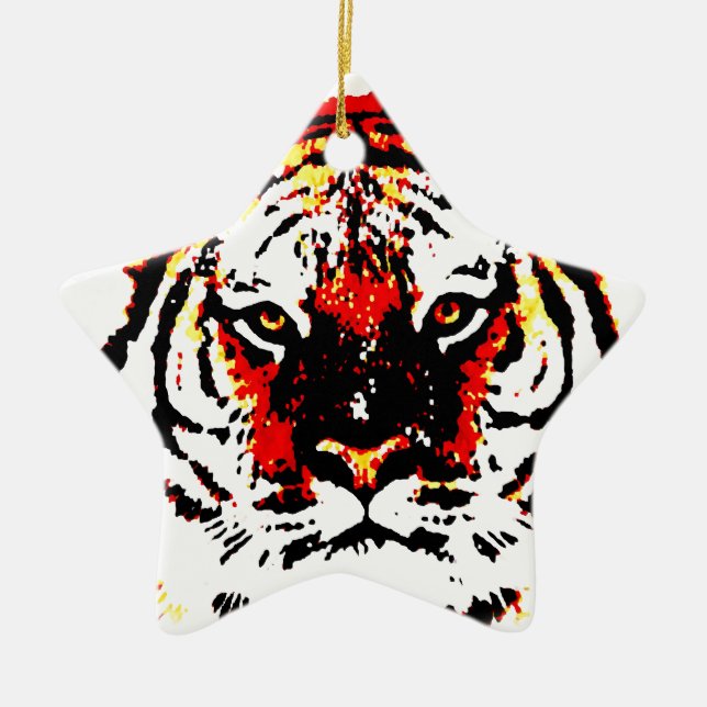 Wild Tiger Eyes Ceramic Tree Decoration (Front)