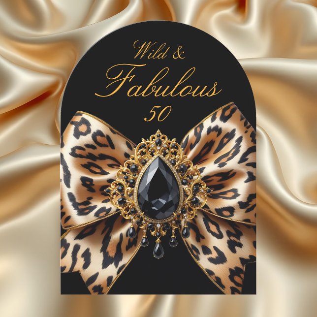 Wild Tiger Fabulous 50 Birthday Bow Black Jewel Invitation (Creator Uploaded)