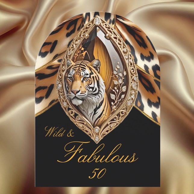 Wild Tiger Face fabulous 50 Birthday Bow Jewel Invitation (Creator Uploaded)