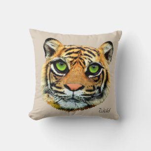 Wild Tiger Face on Beige Cushion