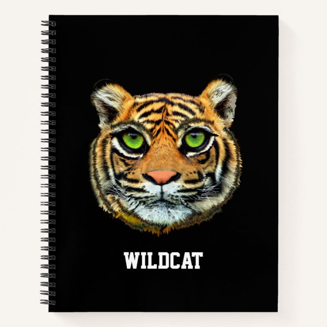 Wild Tiger Face on Black Notebook (Front)