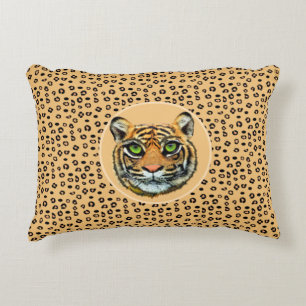 Wild Tiger Face on Tiger Skin Pattern Decorative Cushion