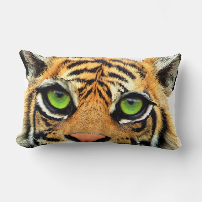 Wild Tiger Face on White Lumbar Cushion (Front)