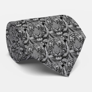 Wild Tiger Face Pattern in Grey Shades Tie