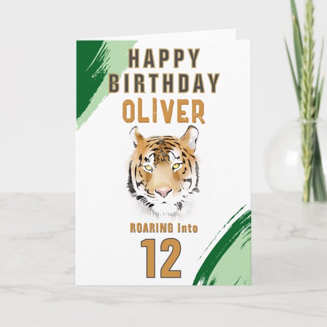Wild Tiger Head Watercolor Birthday  Card (Front)