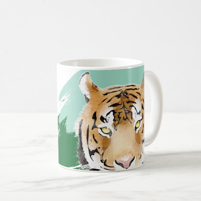 Wild Tiger Head Watercolor Birthday  Coffee Mug (Front Right)