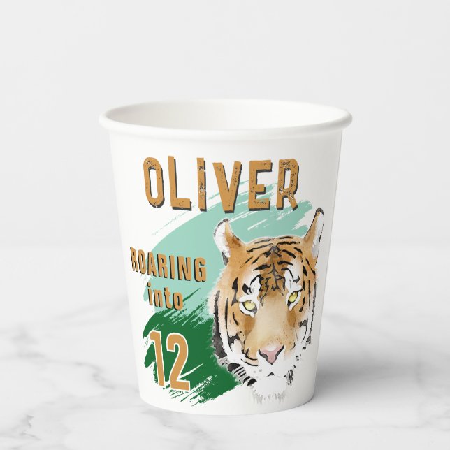 Wild Tiger Head Watercolor Birthday  Paper Cups (Back)