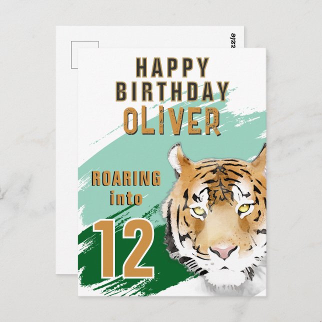 Wild Tiger Head Watercolor Birthday  Postcard (Front/Back)