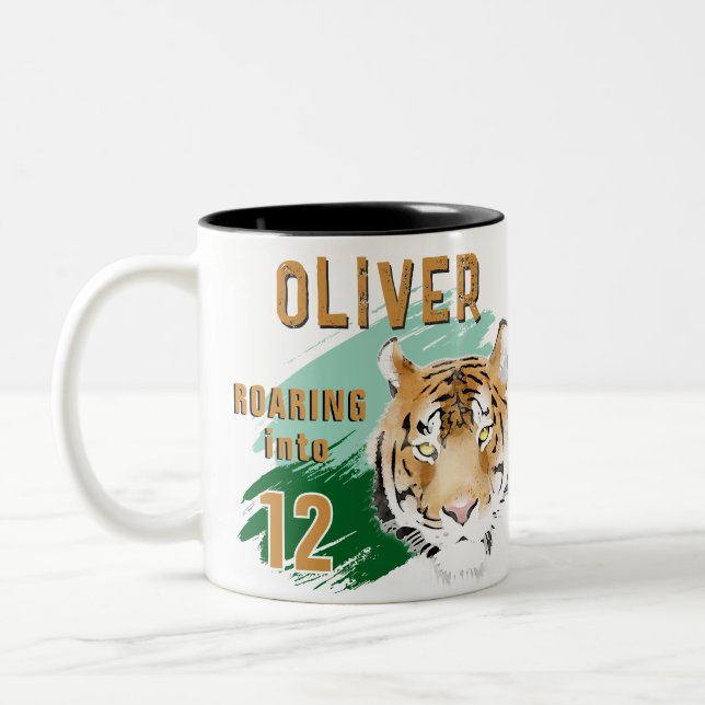 Wild Tiger Head Watercolor Birthday  Two-Tone Coffee Mug (Left)