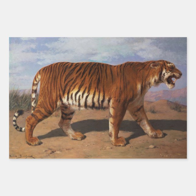 Wild Tiger Hunting its Prey (by Rosa Bonheur) Wrapping Paper Sheet (Front)