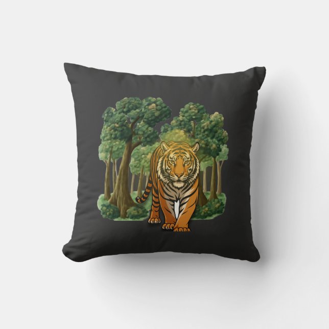 “Wild Tiger in the Forest – Natural Light Jungle D Cushion (Front)