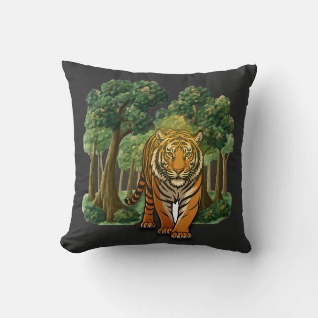 “Wild Tiger in the Forest – Natural Light Jungle D Cushion (Front)
