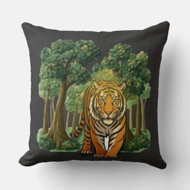 “Wild Tiger in the Forest – Natural Light Jungle D Cushion (Front)