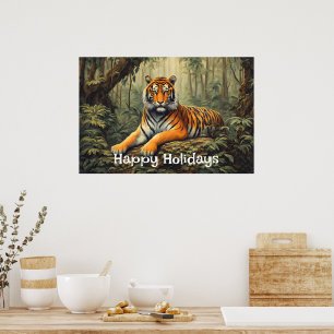 Wild Tiger In The Tropical Forest Vintage  Poster