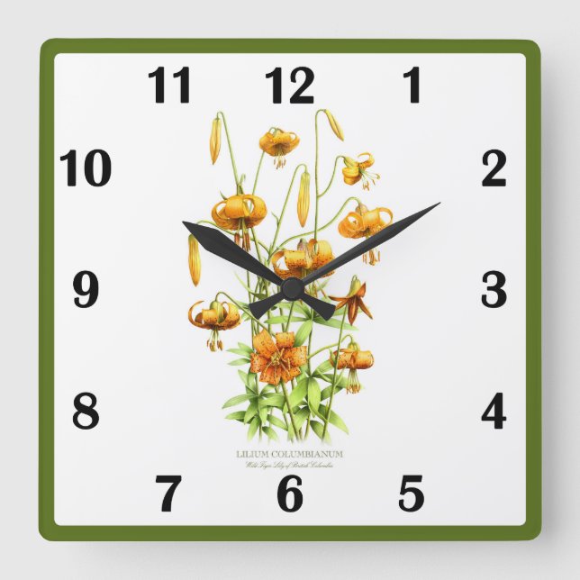 Wild Tiger Lily Flower Botanical Art Square Wall Clock (Front)