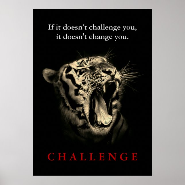 Wild Tiger Motivational Challenge Vintage Sepia Poster (Front)