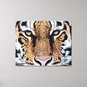 Wild Tiger Portrait Graphic Press Style Canvas Print
