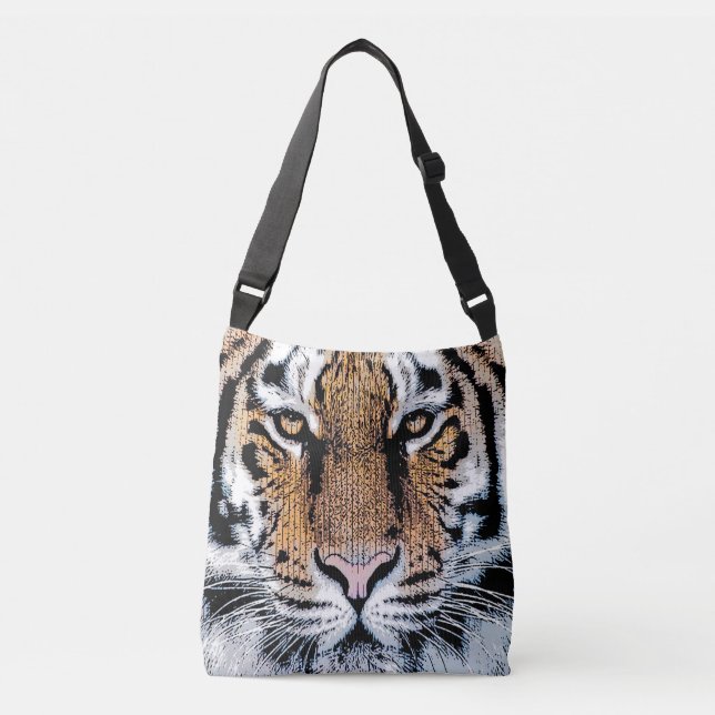 Wild Tiger Portrait Graphic Press Style Crossbody Bag (Front)