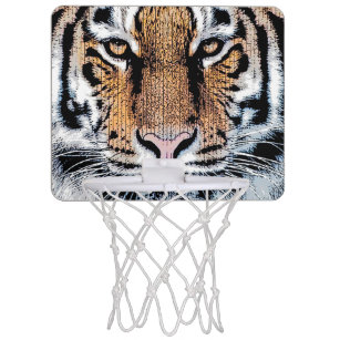 Wild Tiger Portrait Graphic Press Style Mini Basketball Hoop