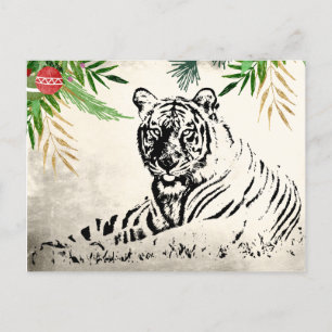 Wild Tiger Season's Greetings Christmas Paradise Holiday Postcard