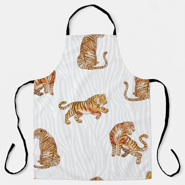 Wild Tigers: Watercolor Animal Pattern. Apron (Front)