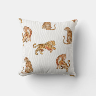 Wild Tigers: Watercolor Animal Pattern. Cushion