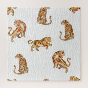 Wild Tigers: Watercolor Animal Pattern. Jigsaw Puzzle