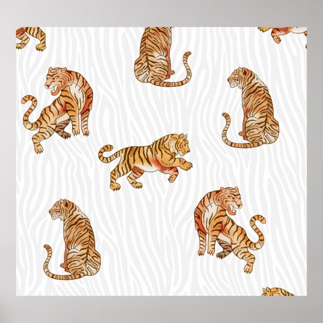 Wild Tigers: Watercolor Animal Pattern. Poster (Front)