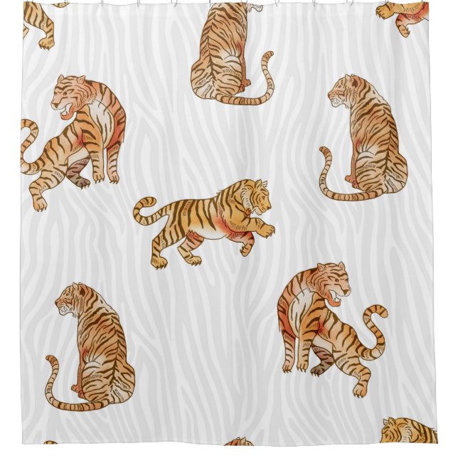 Wild Tigers: Watercolor Animal Pattern. Shower Curtain (Front)