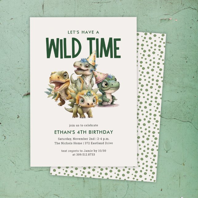 Wild Time Cute Dinosaur Kids Birthday Party Invitation (Creator Uploaded)