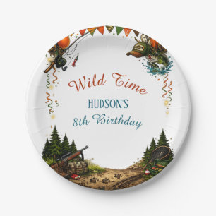 Wild Time Hunting and Fishing Boys 8th Birthday  Paper Plate