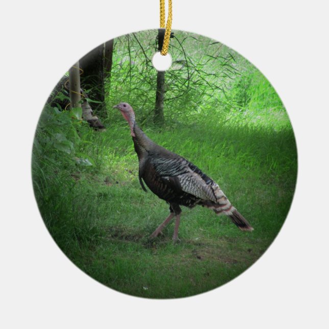 Wild Tom Turkeys Ceramic Tree Decoration (Front)
