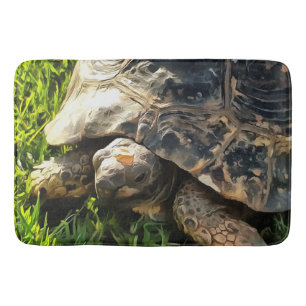 Wild Tortoise In Grass Meadow Wildlife Art Bath Mat