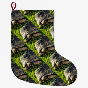 Wild Tortoise In Grass Meadow Wildlife Art Large Christmas Stocking